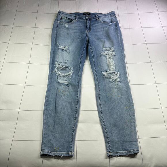 Judy Blue Jeans Womens 32 Paint Splatter Boyfriend Fit Distressed Boho Artsy - Picture 2 of 13